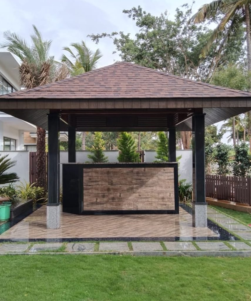 Modern gazebo and pergola design for patio and outdoor living in Bangalore